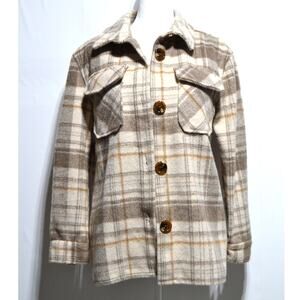 Jason Maxwell Woman's Flannel Plaid Jacket Size Small Cream & Tan